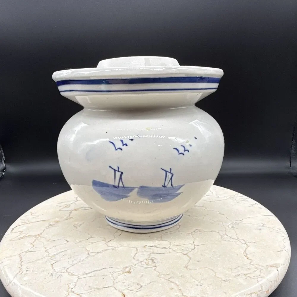 Chinese Blue & White Jar/Vase Mountain Landscape, Made in PRC